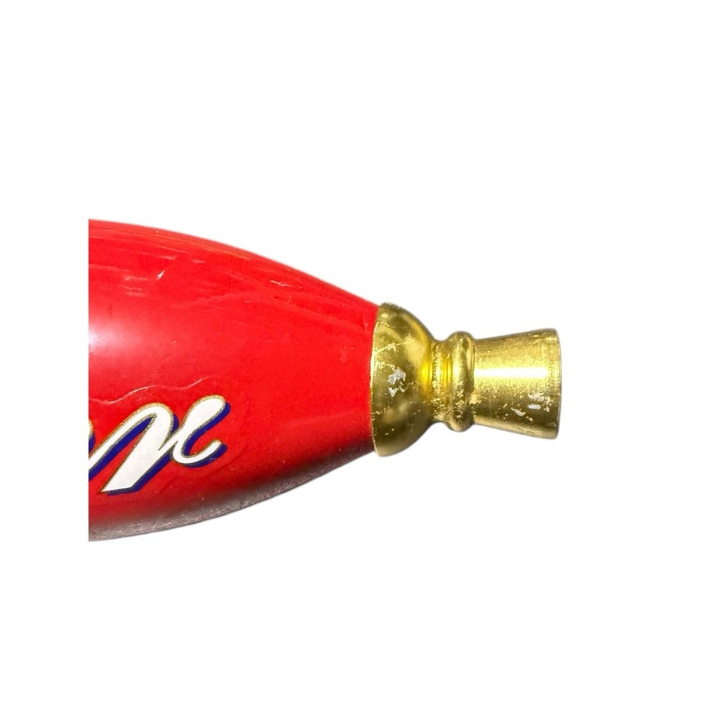 Vintage Red Budweiser Beer Tap Handle 12" White Script Gold Base Man Cave - Picture 4 of 5